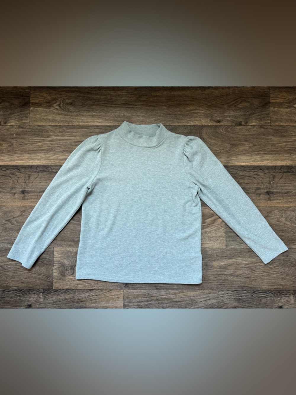 Madewell Blue-Green Ribbed Knit Mock Neck Puff Sleeve Pullover Sweater Women's L